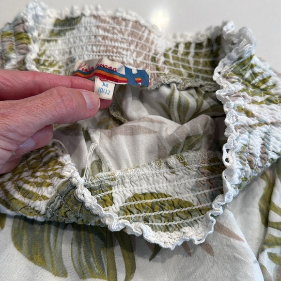 Vintage Havana Girls Sage Khaki Tropical Leaf Smocked Tube and Fringe Short Set - Picture 3 of 10